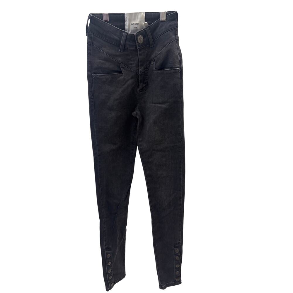 One Teaspoon Sz 22 High Waist Preachers Black Button Hem Denim Skinny Jeans